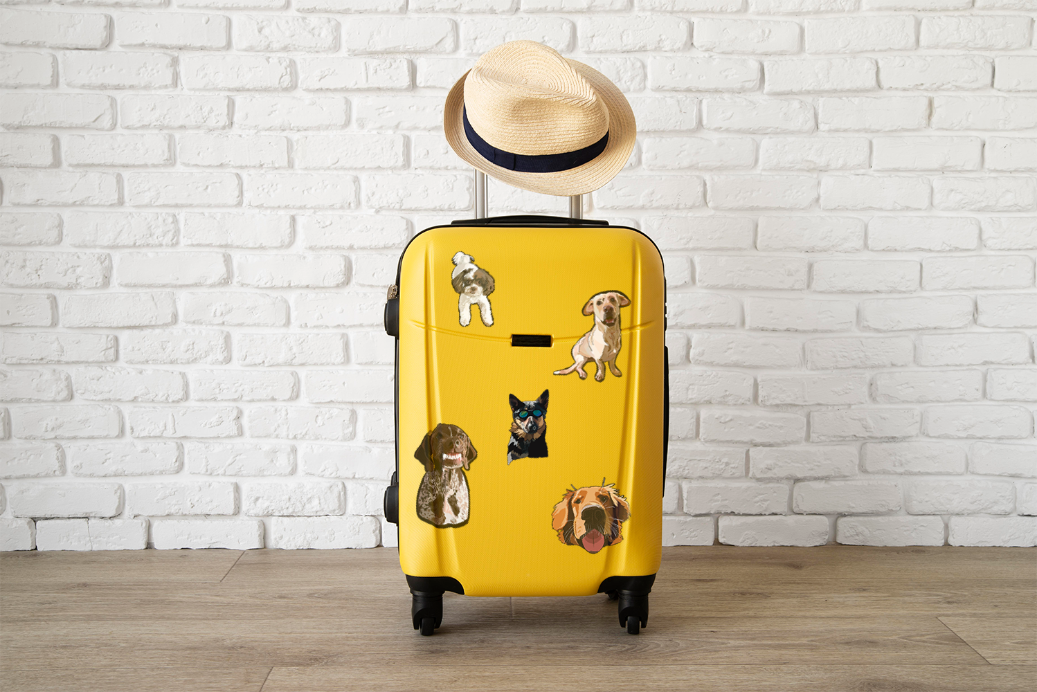 Dog Stickers on a yellow suitcase