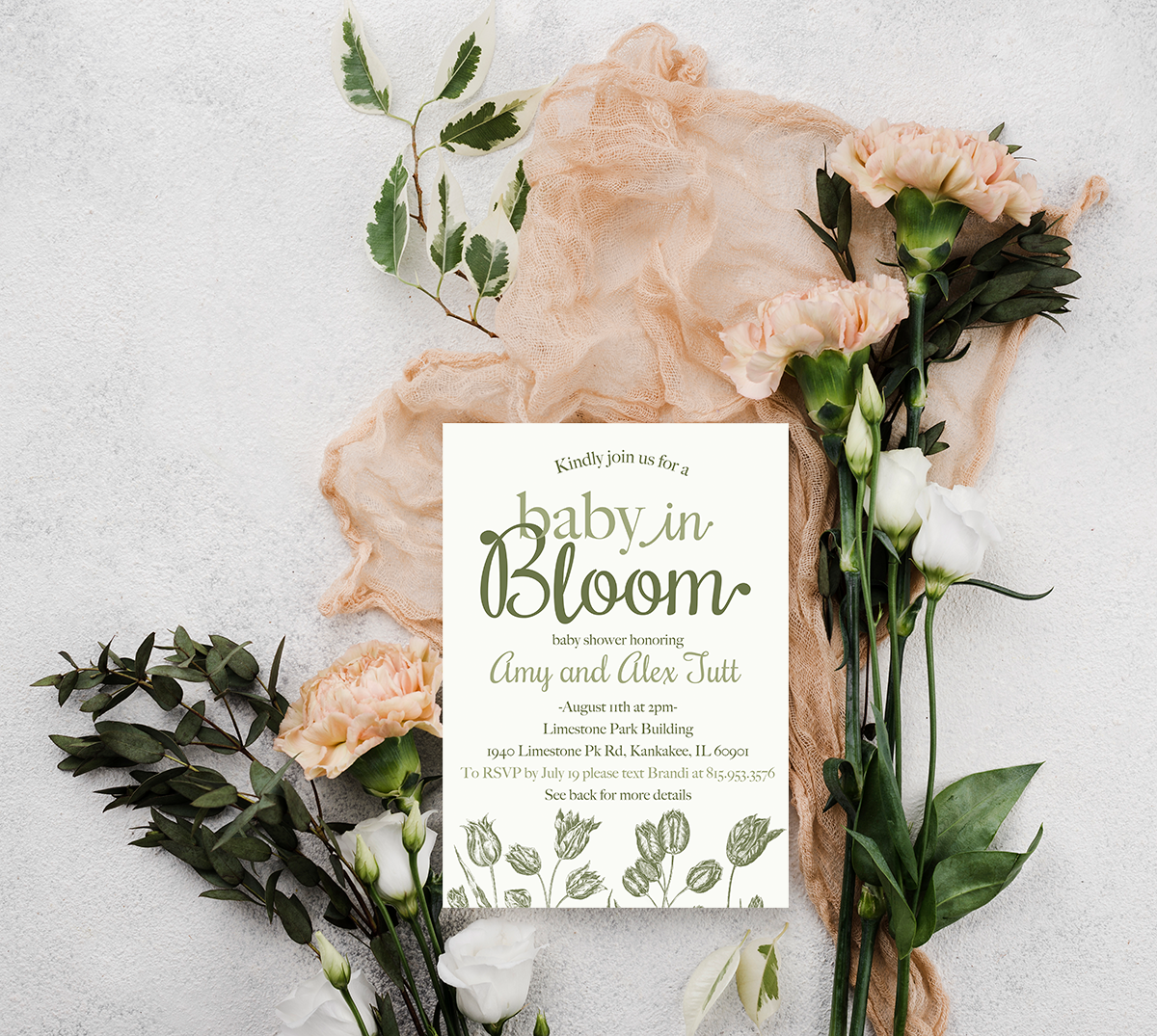 Baby in Bloom Baby shower invitation