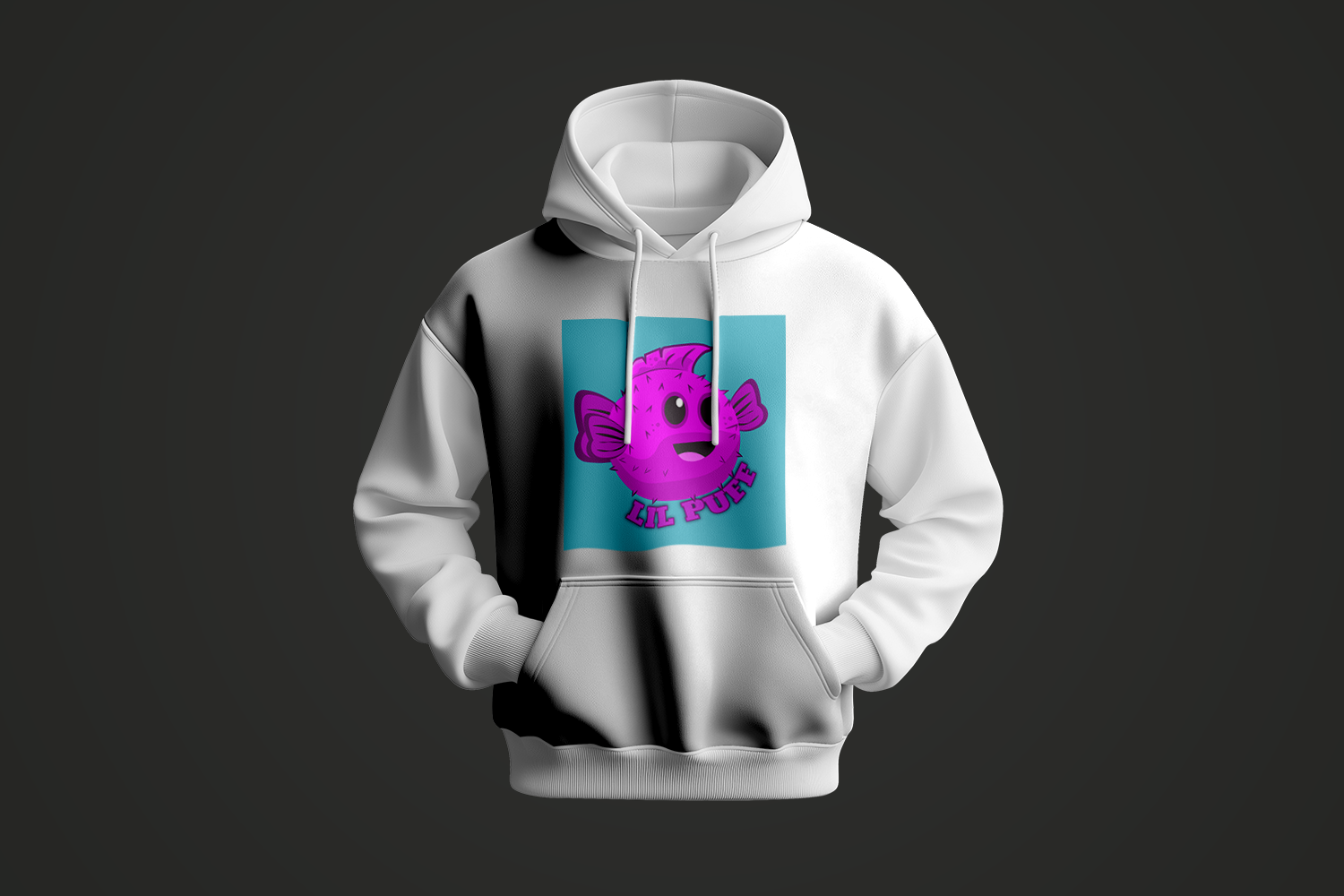 Lil' Puff logo on a white hoodie