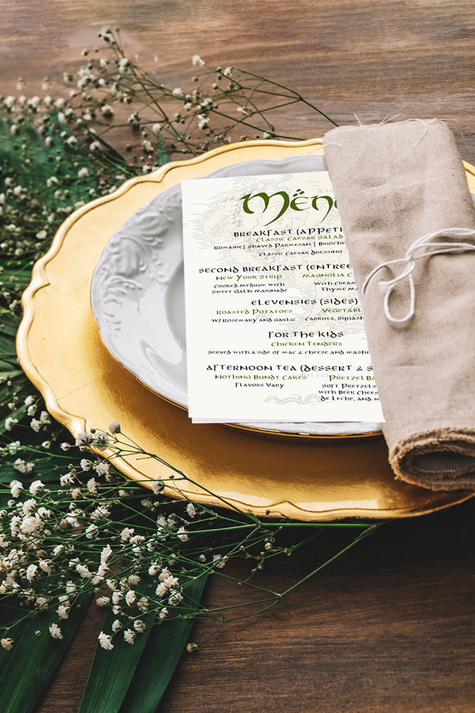 Lord of the Rings themed Wedding Menu