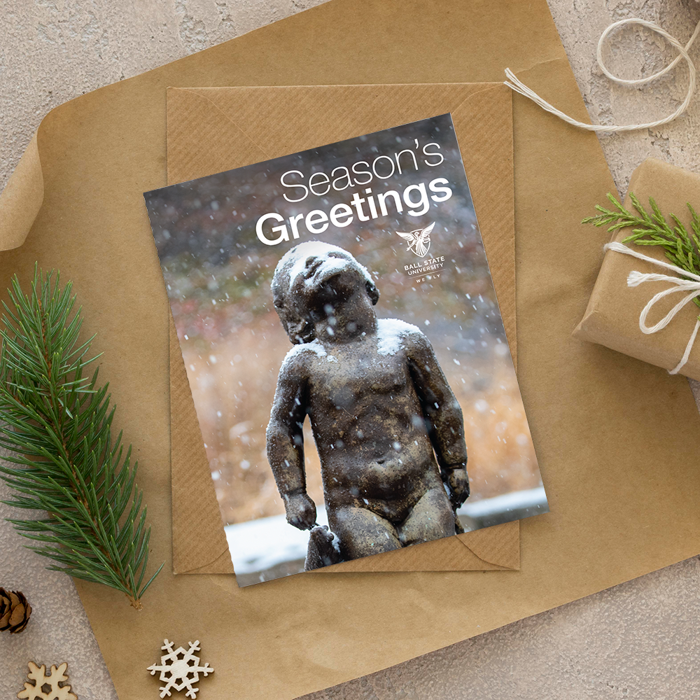 Frog baby from Ball State on a Season's Greetings Card from the Provost